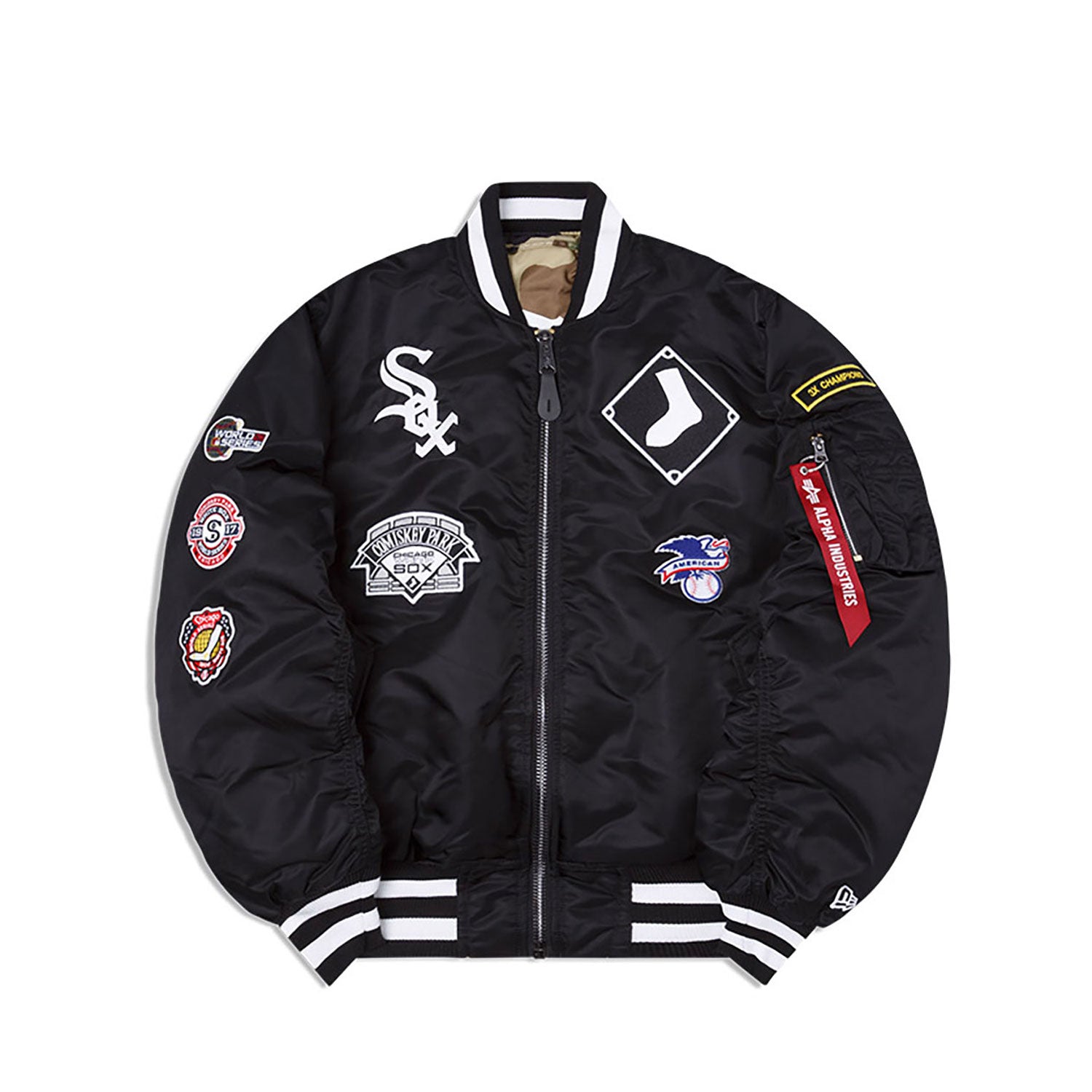 Chicago White Sox X Alpha Industries Black Reversible Bomber Jacket