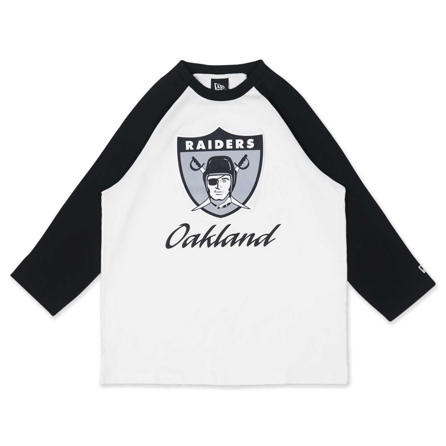 OAKLAND RAIDERS NFL CANVAS WASH IVORY BLACK RAGLAN SLEEVE T-SHIRT