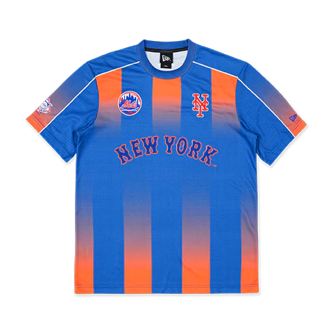 NEW YORK METS MLB SOCCER ROYAL ORANGE STRIPED SOCCER JERSEY
