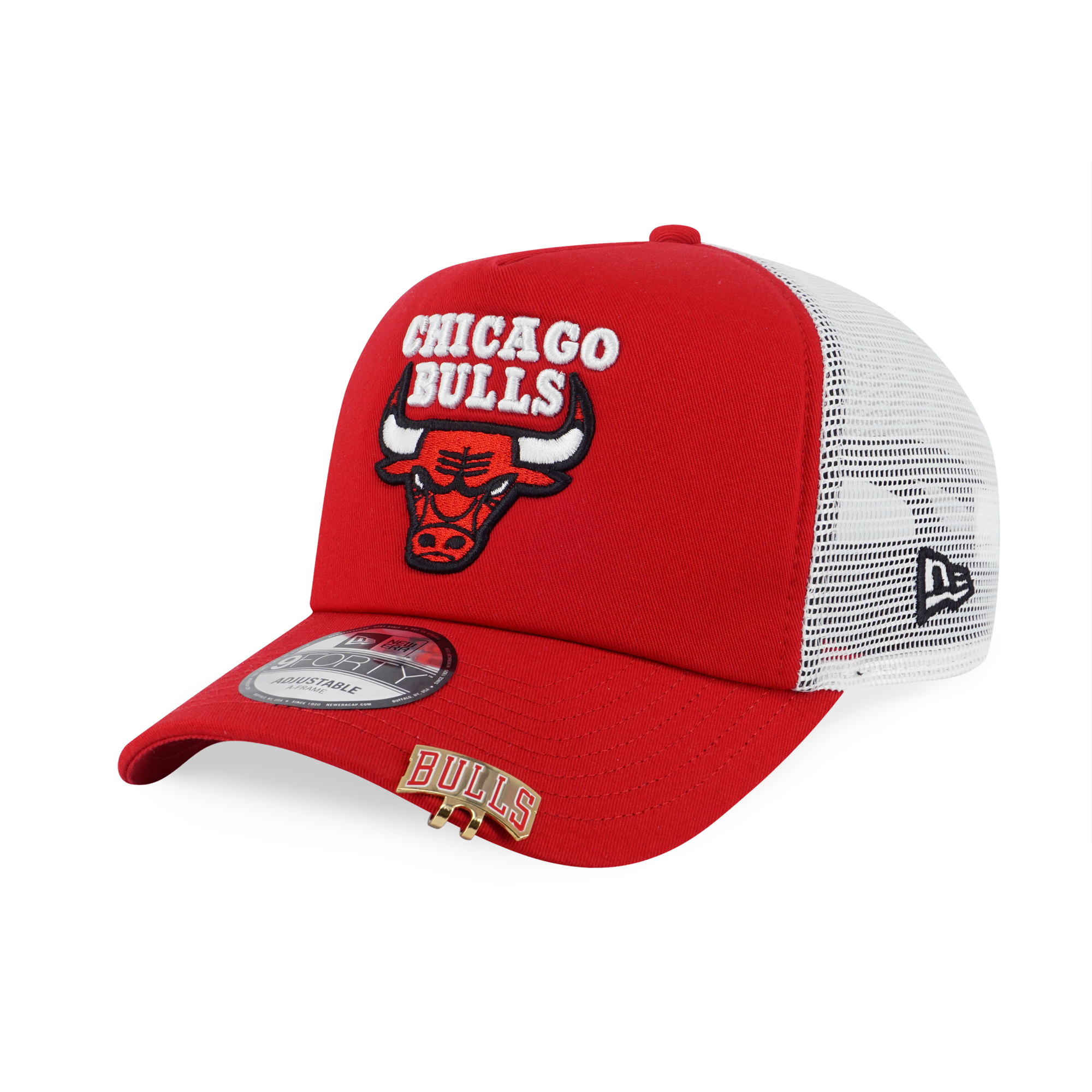 NBA CHICAGO BULLS VISOR CLIP SCARLET AND WHITE 9FORTY AF TRUCKER CAP