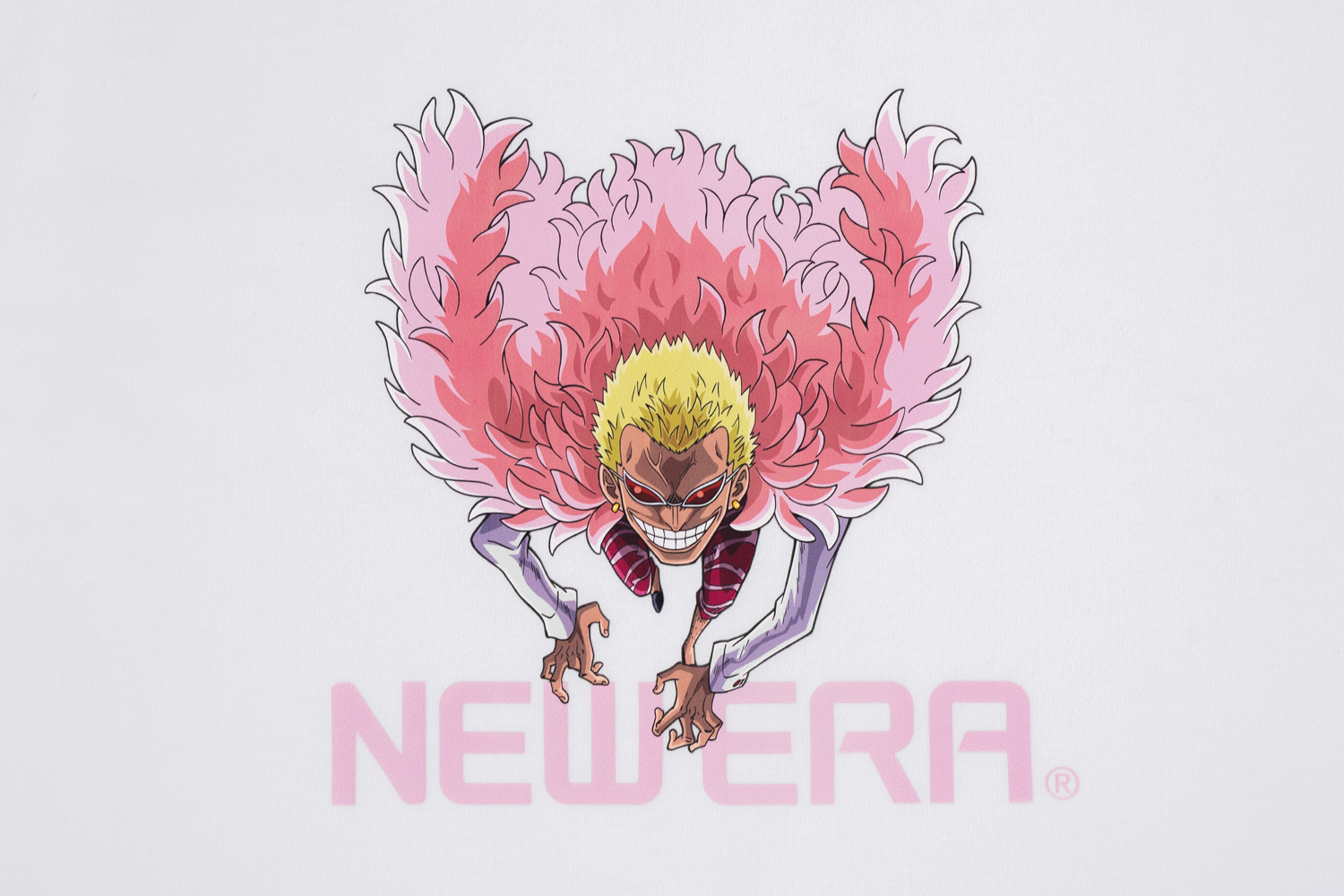 NEW ERA X ONE PIECE DONQUIXOTE DOFLAMINGO WHITE SHORT SLEEVE T-SHIRT