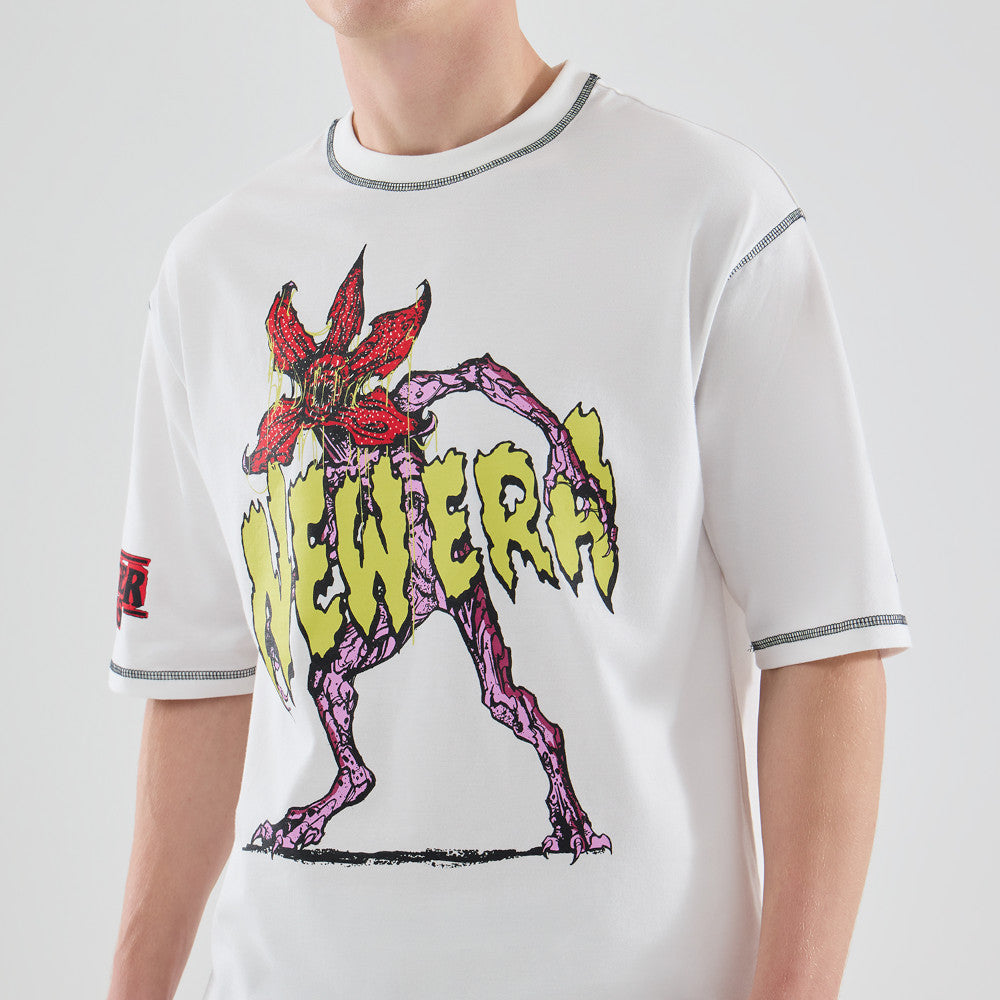 Netflix Stranger Things Demogorgon Short Sleeve Oversized Cotton T-Shirt in White