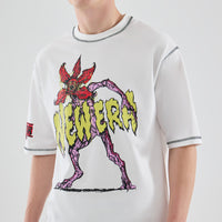Netflix Stranger Things Demogorgon Short Sleeve Oversized Cotton T-Shirt in White