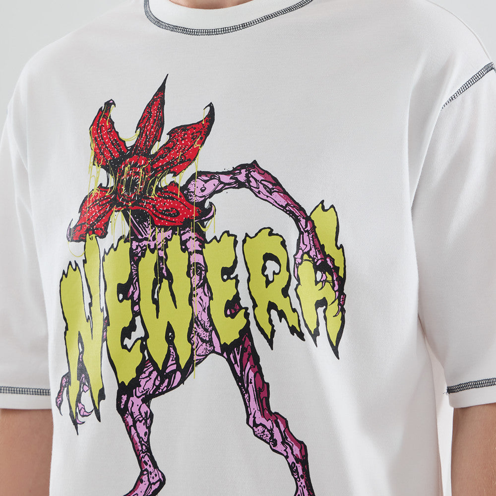 Netflix Stranger Things Demogorgon Short Sleeve Oversized Cotton T-Shirt in White