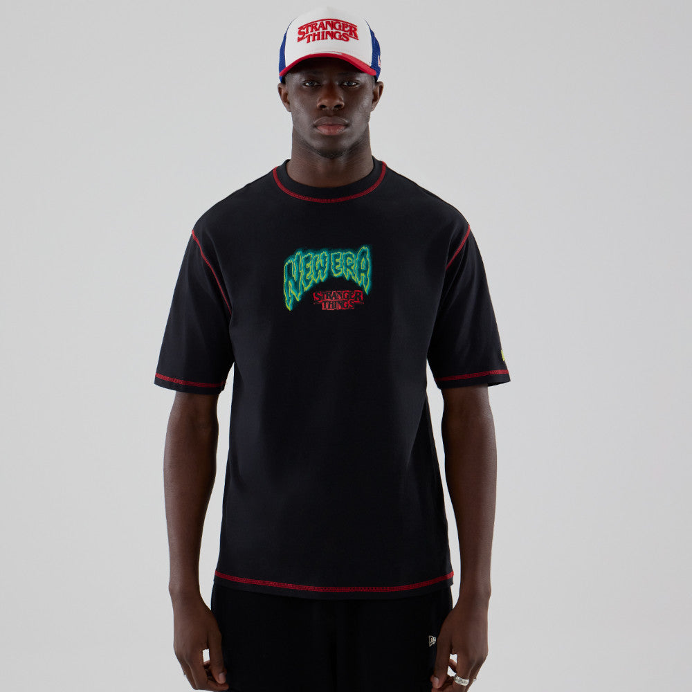 Netflix Stranger Things Eleven Short Sleeve Oversized Cotton T-Shirt in Black