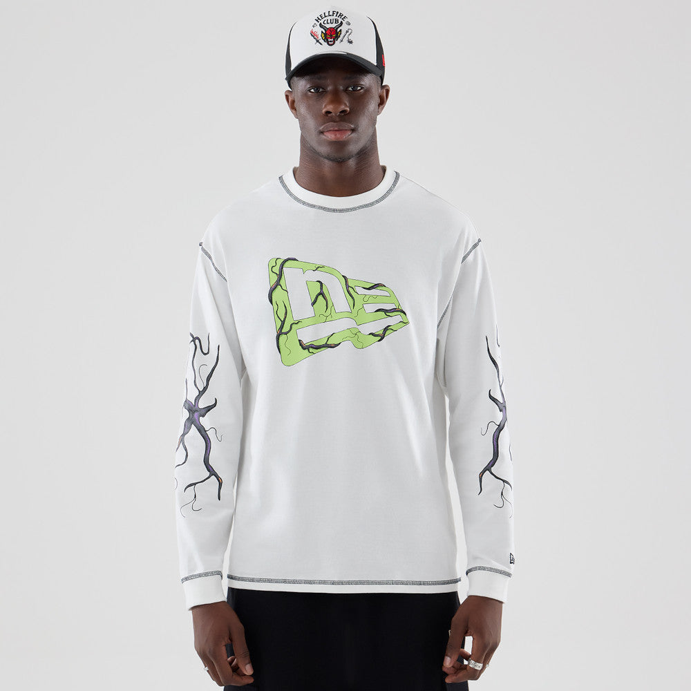 White long-sleeved Oversized Cotton t-shirt featuring the Netflix Stranger Things