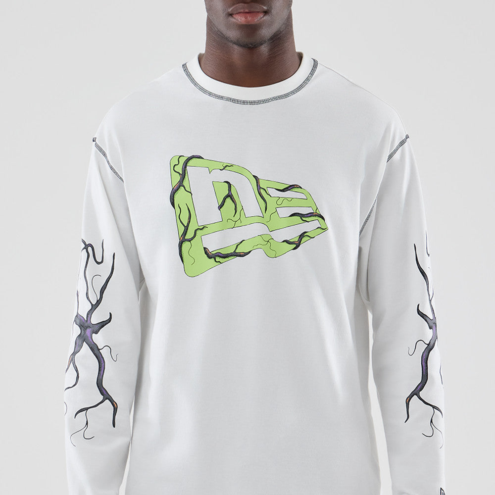 White long-sleeved Oversized Cotton t-shirt featuring the Netflix Stranger Things