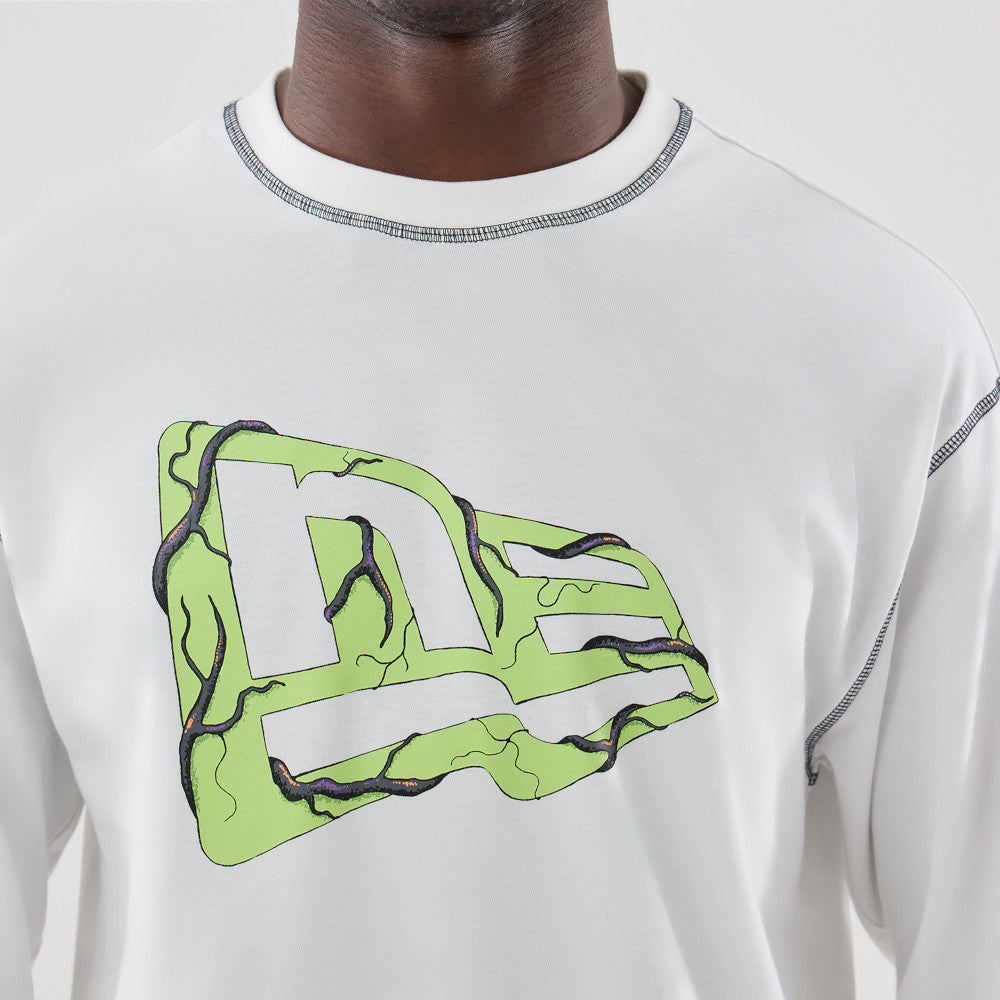 White long-sleeved Oversized Cotton t-shirt featuring the Netflix Stranger Things