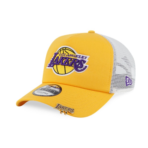 NBA LOS ANGELES LAKERS VISOR CLIP A GOLD AND WHITE 9FORTY AF TRUCKER CAP