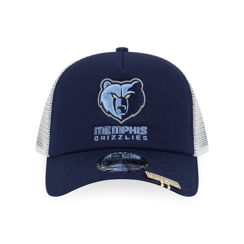 NBA MEMPHIS GRIZZLIES VISOR CLIP NAVY AND WHITE 9FORTY AF TRUCKER CAP