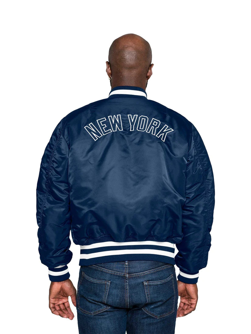 New York Yankees X Alpha Industries Blue Reversible Bomber Jacket